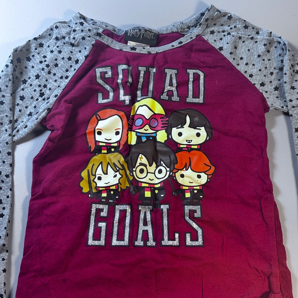 Harry Potter Squad Goals T Shirt Kids Size S 6 6X Red Gray Stars Raglan